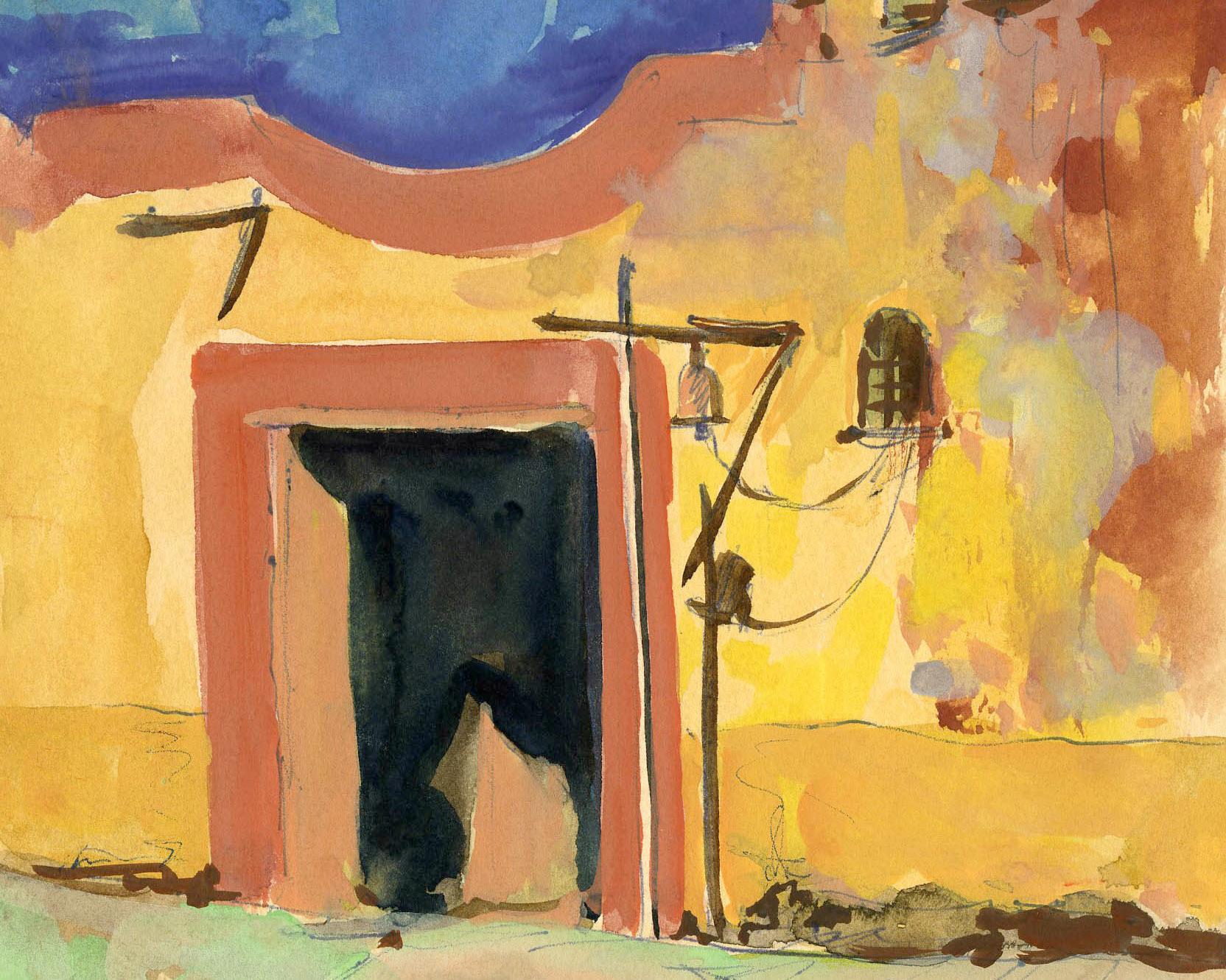 untitled (Yellow Adobe Building with Bell) - Art by William Grauer