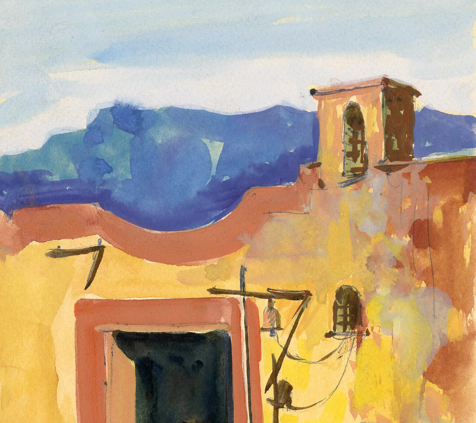 untitled (Yellow Adobe Building with Bell) - Beige Landscape Art by William Grauer