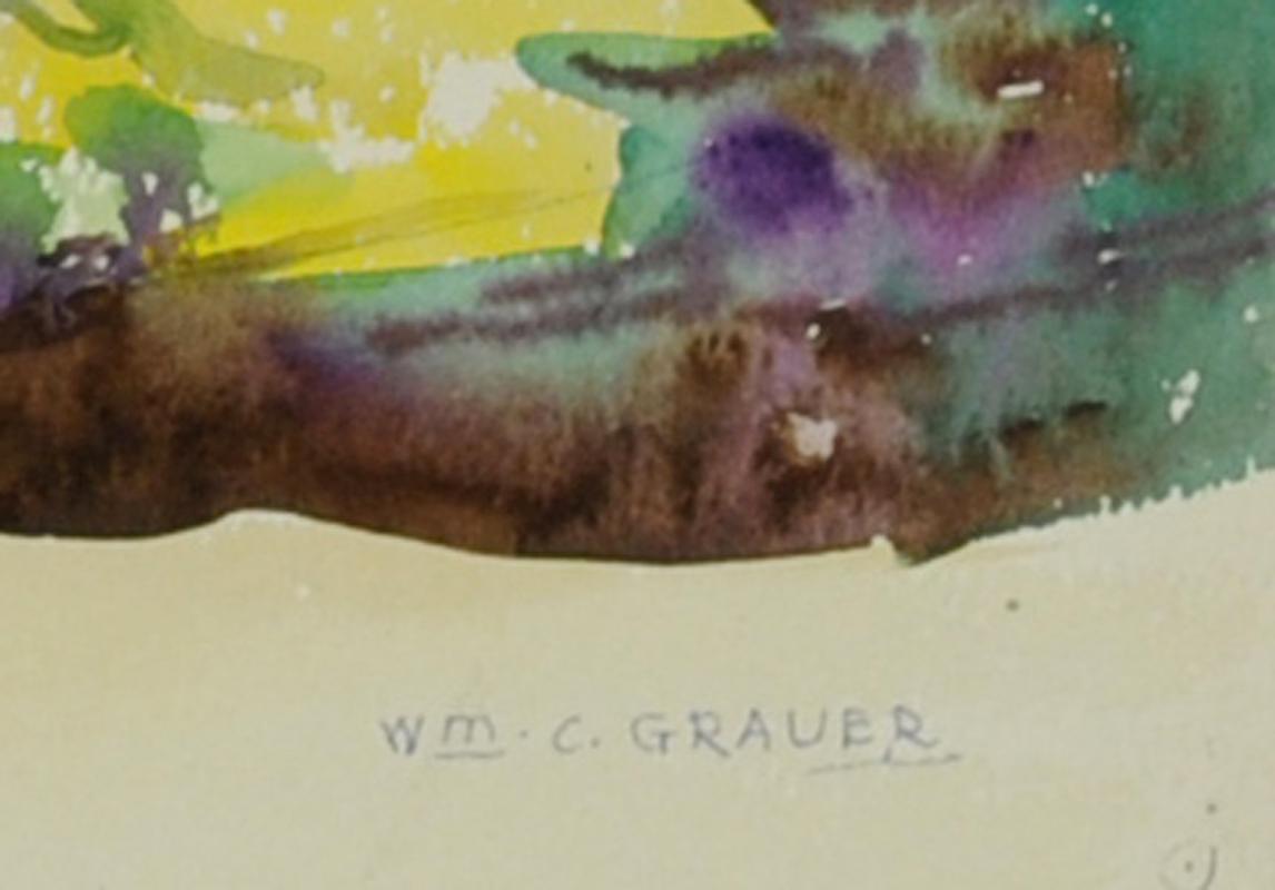 untitled (The White Barn with Farmers and Horse)
Watercolor, c. 1950
Signed by the artist in ink lower right: Wm. C. Grauer
Numbered in pencil verso: 152
Provenance:
Estate of the Artist
Gretchen Grauer Vanderhoof, the artist's daughter
Condition: