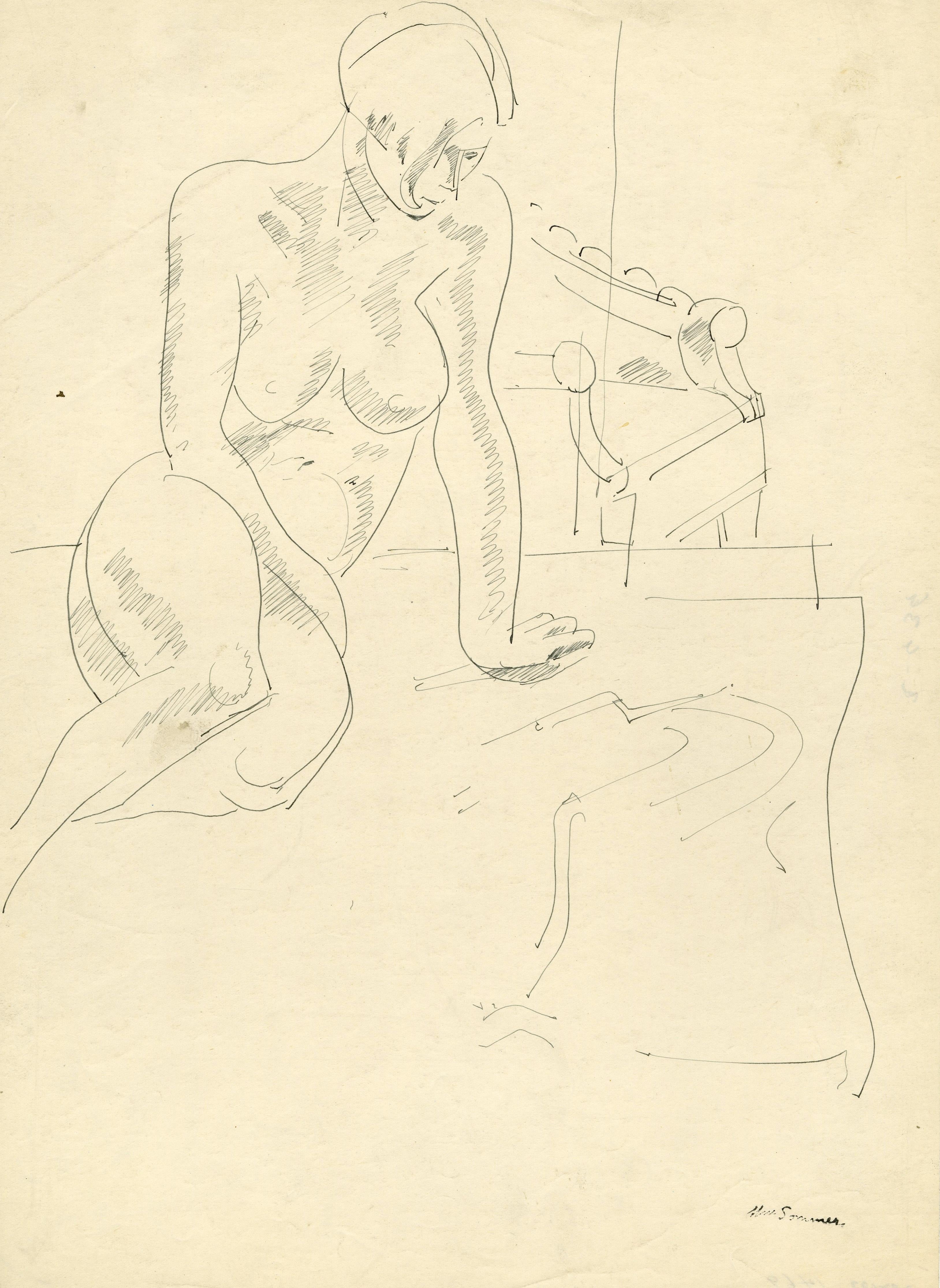 Seated Nude Leaning on her arm, facing right