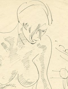 Desnudo sentado Apoyado en su brazo, mirando a la derecha