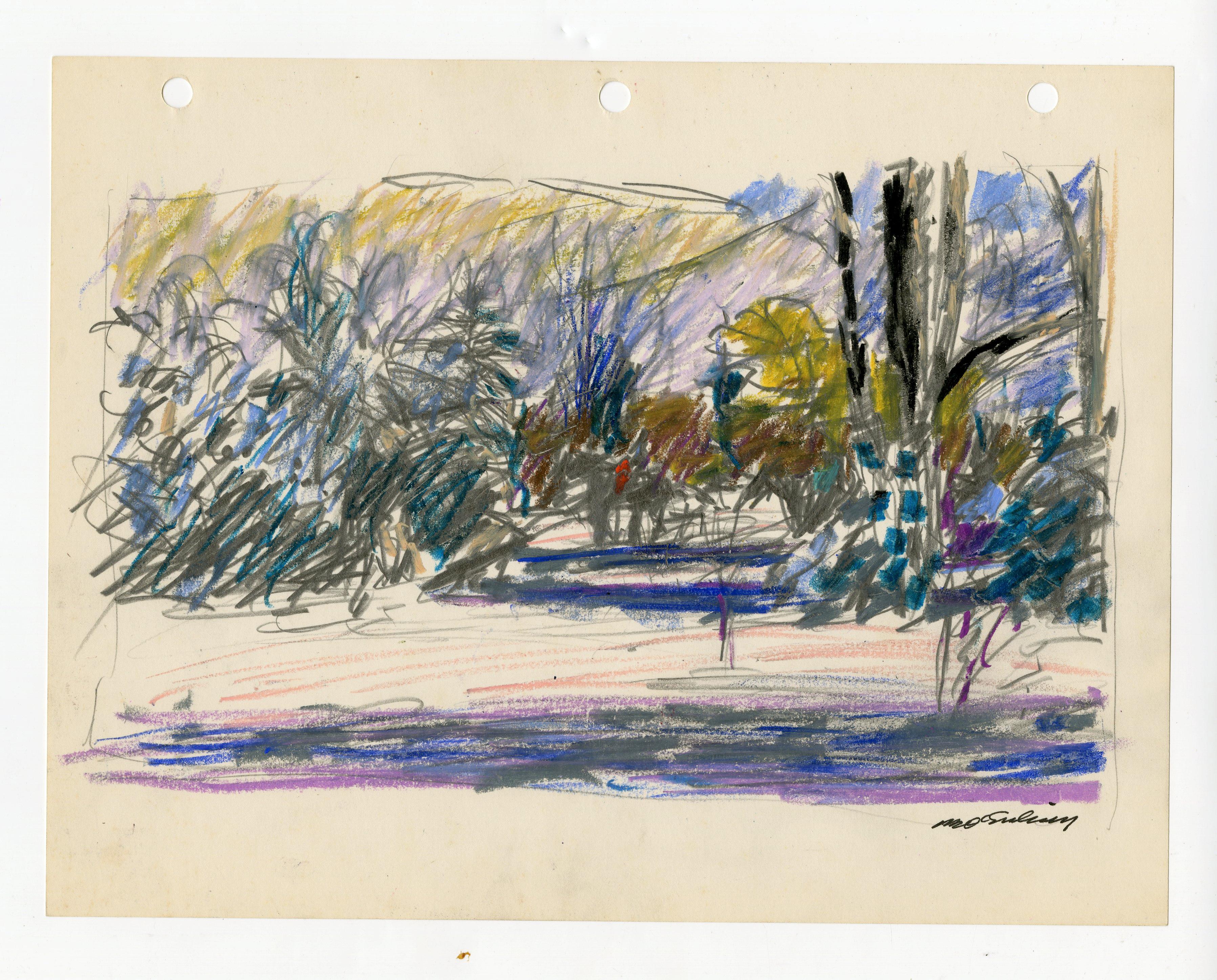 Impressionist Wooded Landscape in Winter, 1970's, signed