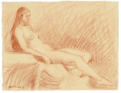 Female Nude, Recling, Conte crayon drawing, late 1980's