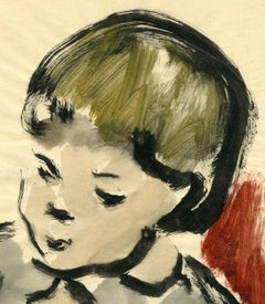 American artist, Young Boy Seated, oil on paper, 1940's, signed