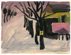 American Modern Winter Snow Scene, Cleveland, signed, 1940's