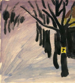 American Modern Winter Snow Scene, Cleveland, signed, 1940's