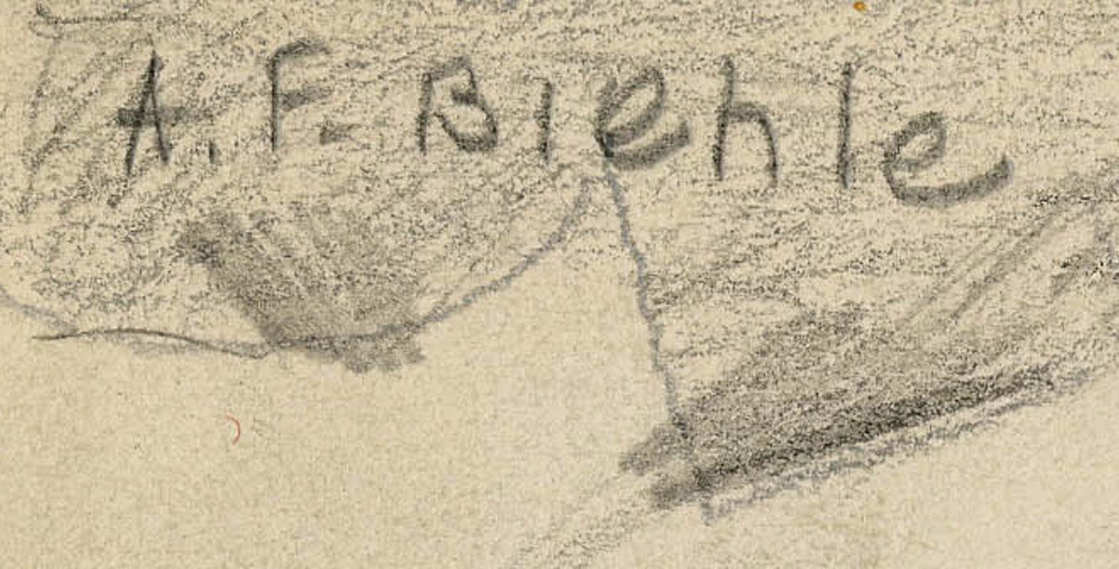 York Road, cerca de la carretera 82
Firmado a lápiz arriba a la izquierda; firmado de nuevo a lápiz verde abajo a la derecha. 
rafito y lápiz de color sobre papel, montado en papel
c. 1950's
Titulado por el artista en crayón negro; 
Anotado con