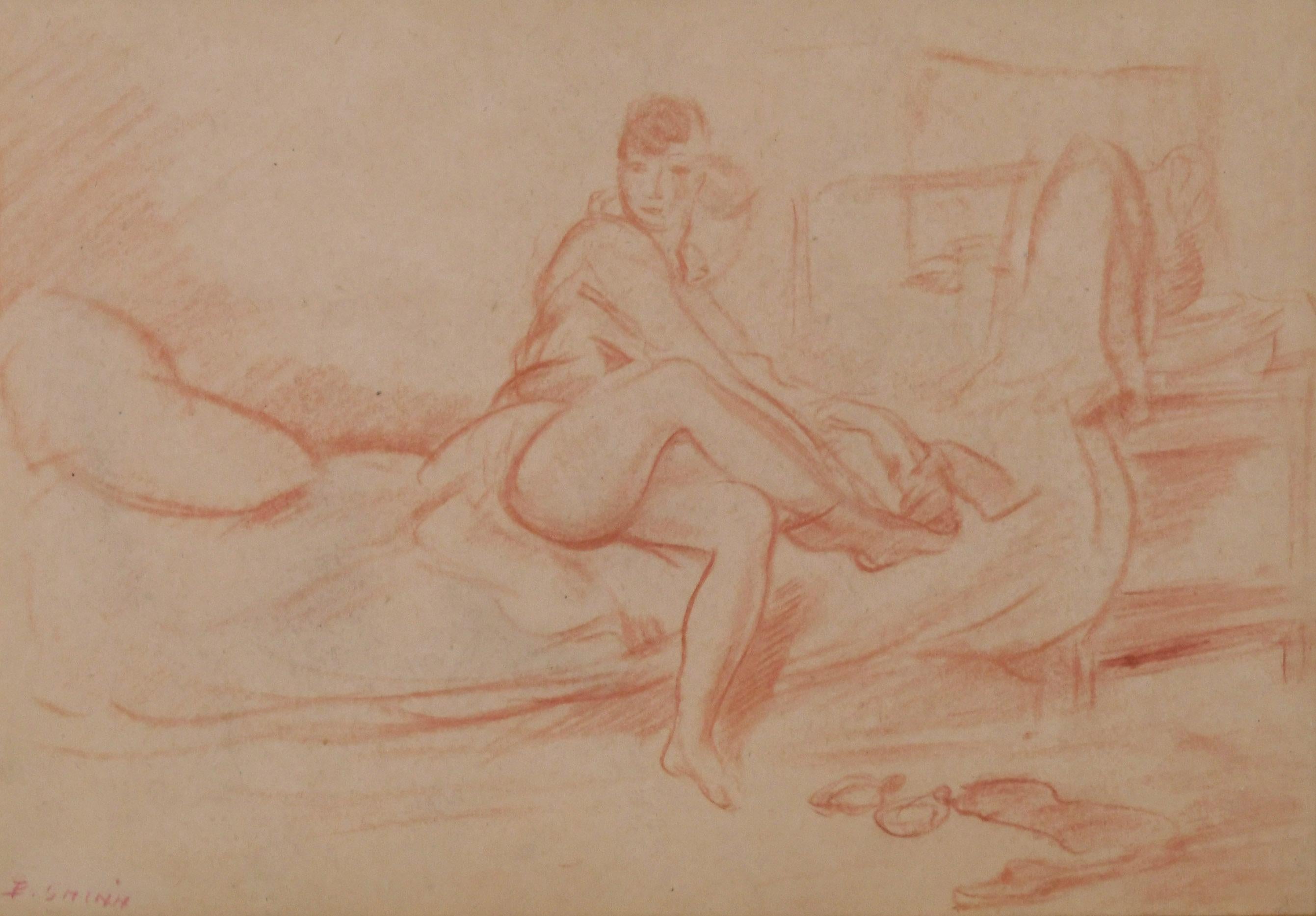 Everett Shinn Nude - Untitled (Woman Removing Her Stockings)