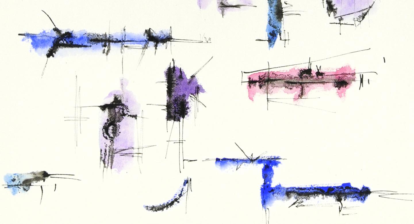 The Pinks and the Blues - Gray Abstract Drawing by Dorothy Dehner