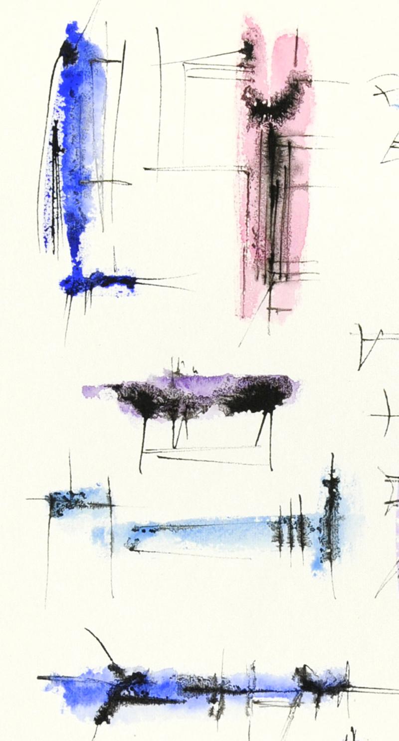 The Pinks and the Blues
Watercolor and pen and ink, 1954
Signed and dated in ink lower left
Sheet size:  22 7/8 x 18 1/4 inches
Provenance: Gift of the Artist
                      Private Collection, Hudson River Valley
Part of a suite of