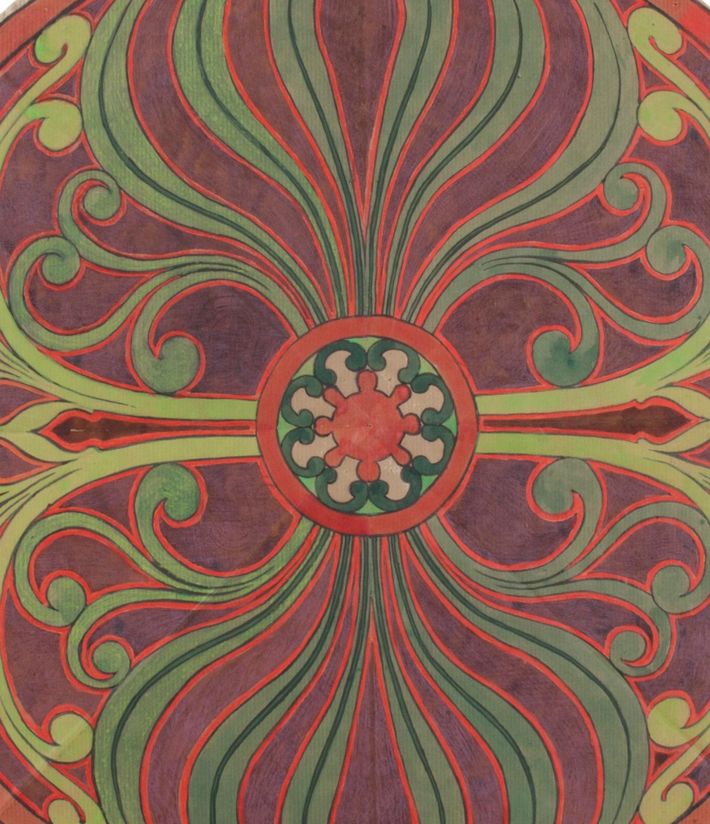 Unknown Artist, France, late 19th century
Anonymous c. 1900 Rondelle on antique laid paper
Ink, Watercolor and or Gouache
Unsigned
An Art Nouveau preliminary design for a decorative project
Influenced or similar to the decorative designs of Alphonse