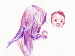 Baggage Claim (Sketch #4) Watercolor Figurative Drawing, 2010+