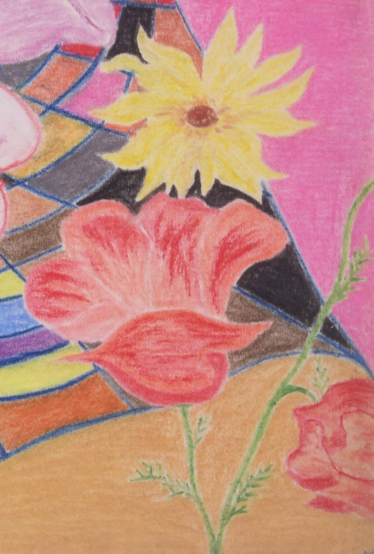 Aka Beni Kosh
Still Life with Flowers
Colored pencil on paper
Unsigned
Signed with the estate stamp on reverse (see photo)
     Estate No. 716
Condition: Soft fold through image, wrinkles to sheet
Sheet size: 19 x 25 inches
Provenance: Estate of the