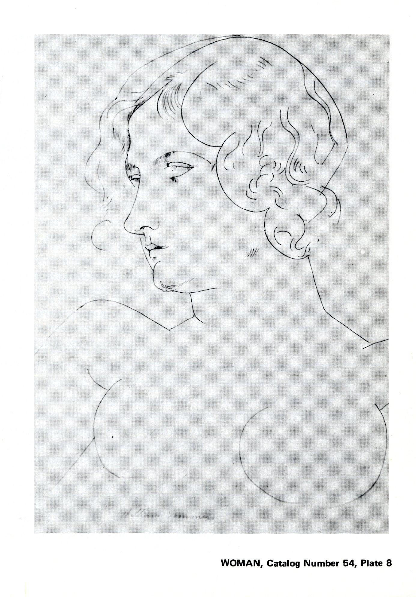 Donna
Penna e inchiostro su carta, 1925-1928 ca.
Firmato a matita in basso a sinistra
In mostra: Akron Art Institute (Akron Art Museum), 
Retrospettiva di William Sommer, dal 25 ottobre al 29 novembre, 
1 970
Illustrato: Akron Art Institute (Akron