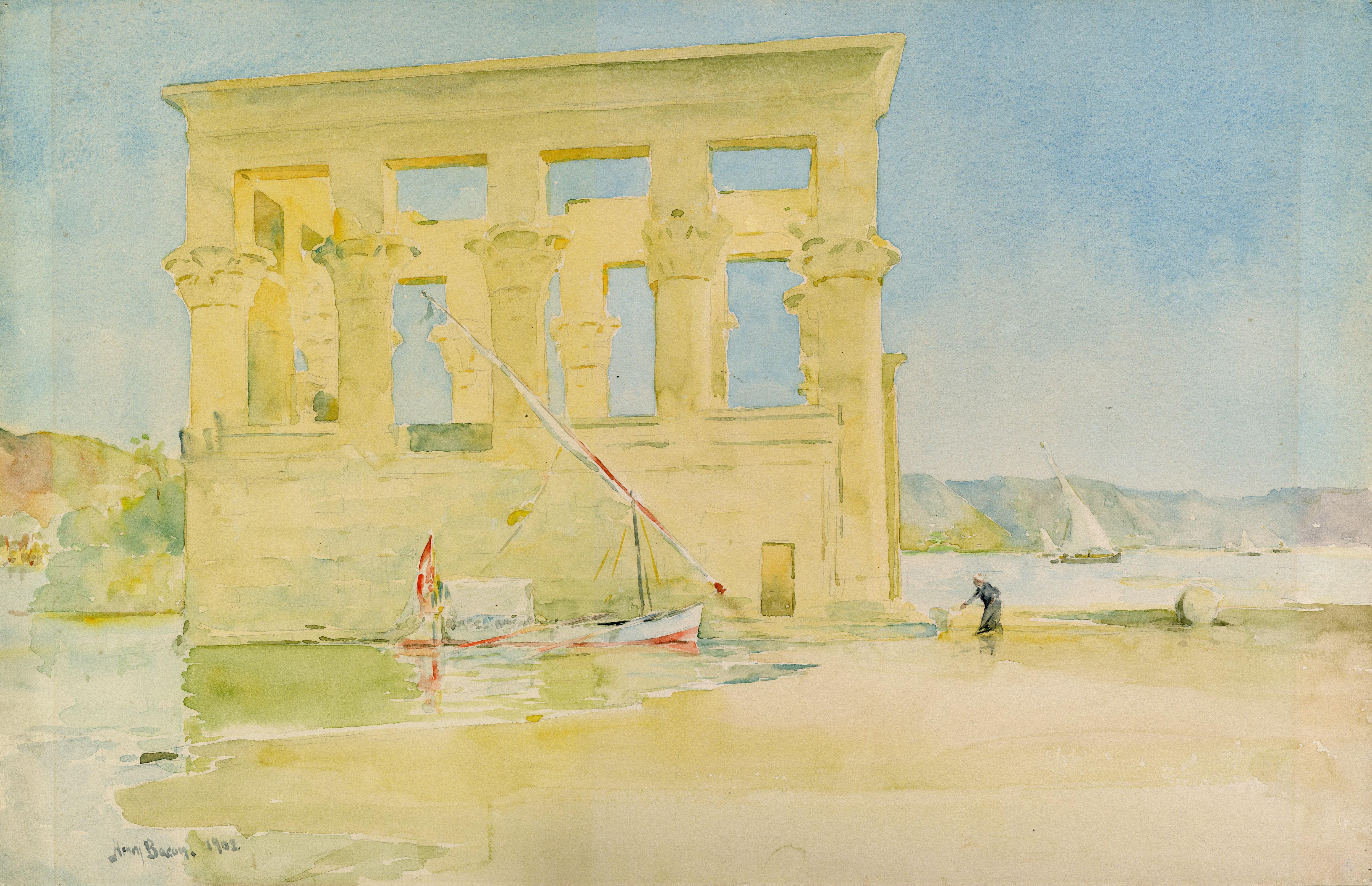 Henry Bacon Landscape Art - Temple of Isis, View of Philae (verso)