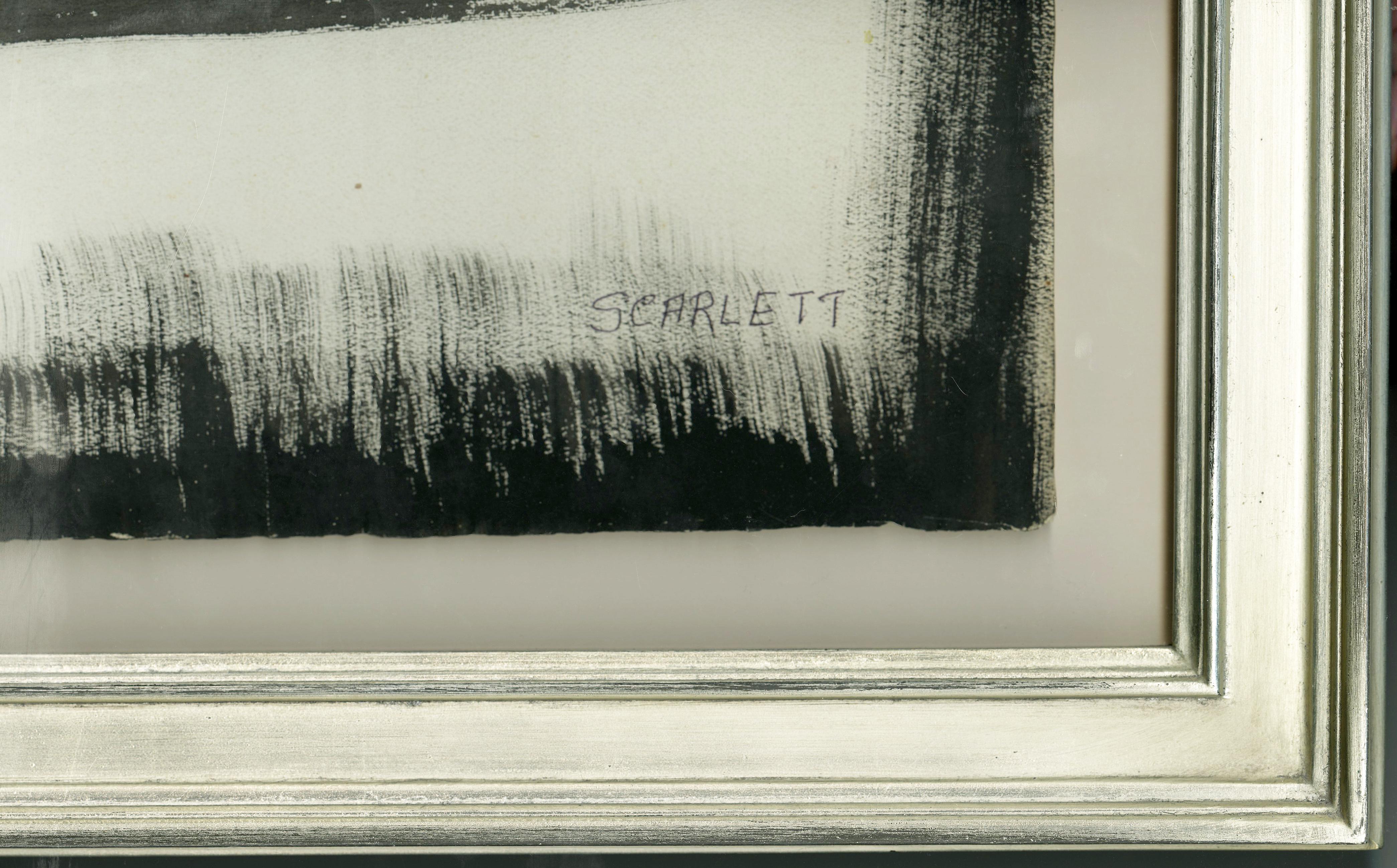 Untitled (Abstraction)
Ink on textured paper, c. 1958
Signed lower right: Scarlett
Note: A rare mid to late 1950s example of the artist's abstract expressionist style.
Provenance: Estate of the artist
Condition: Very good, slight adhesive on