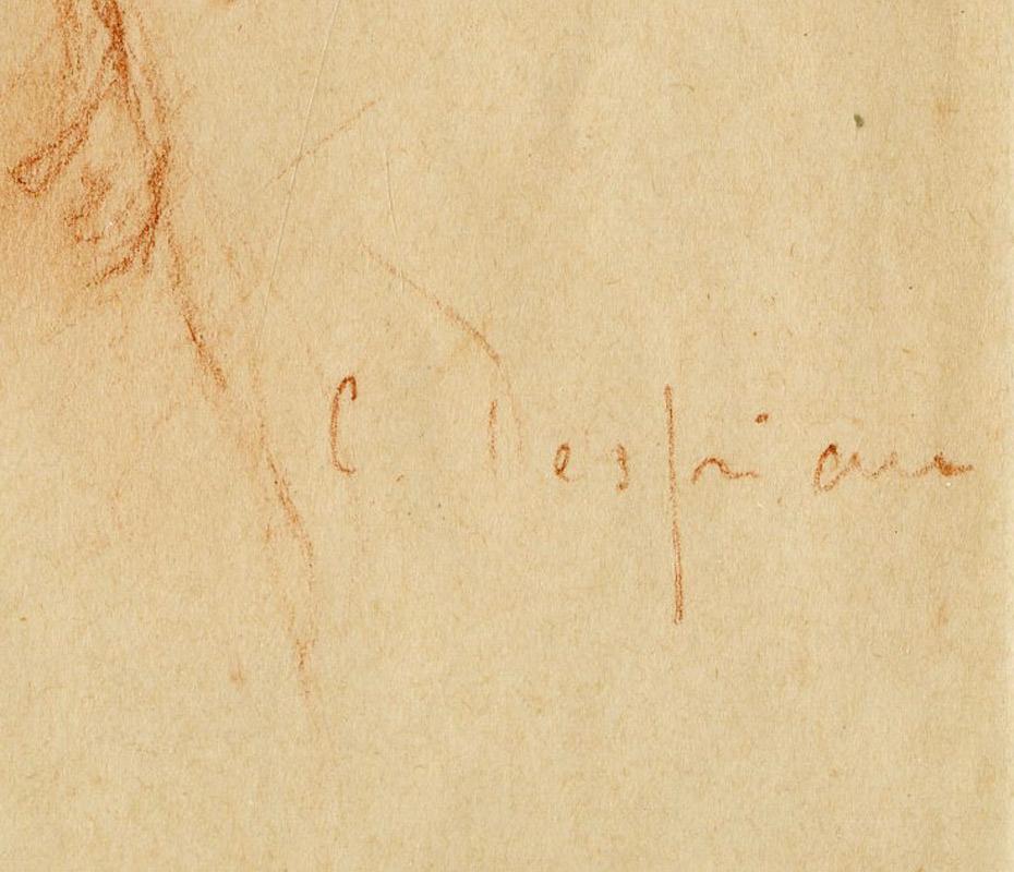 Nu (Standing Female Nude)
Red chalk on wove paper, c. 1925
Signed lower right: C Despaiu (see photo)
Sheet size (folded format): 12 1/8 x 8 5/16 inches
Condition: Very good
Sheet folded in 1/2 prior to creation of this drawing on 1/2 of the