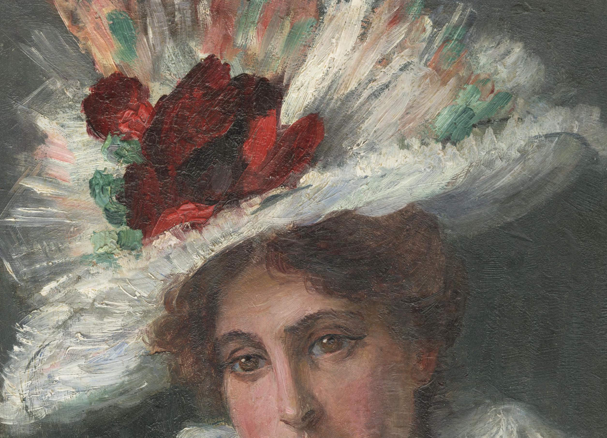 Le foulard blanc (autoportrait de l'artiste) - Impressionnisme américain Painting par Eugenie M. Heller