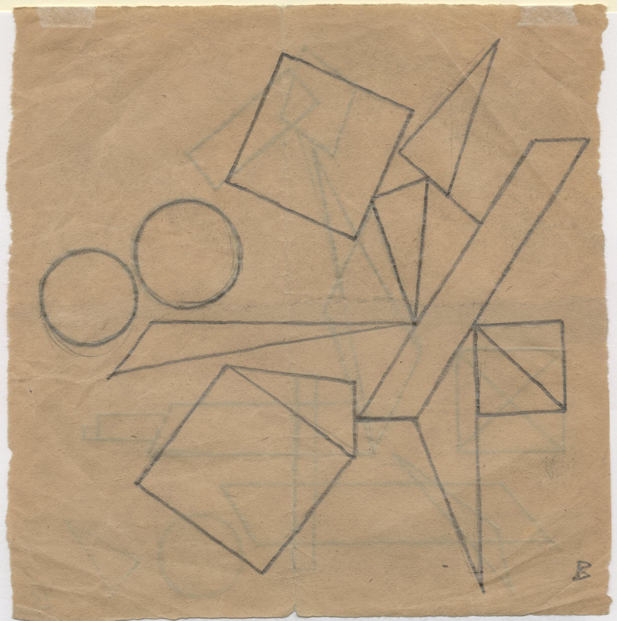 Gegenstandslose Zeichnung (doppelseitige Komposition)
Graphit auf Papier, 1938
Vom Künstler in der rechten unteren Ecke mit 