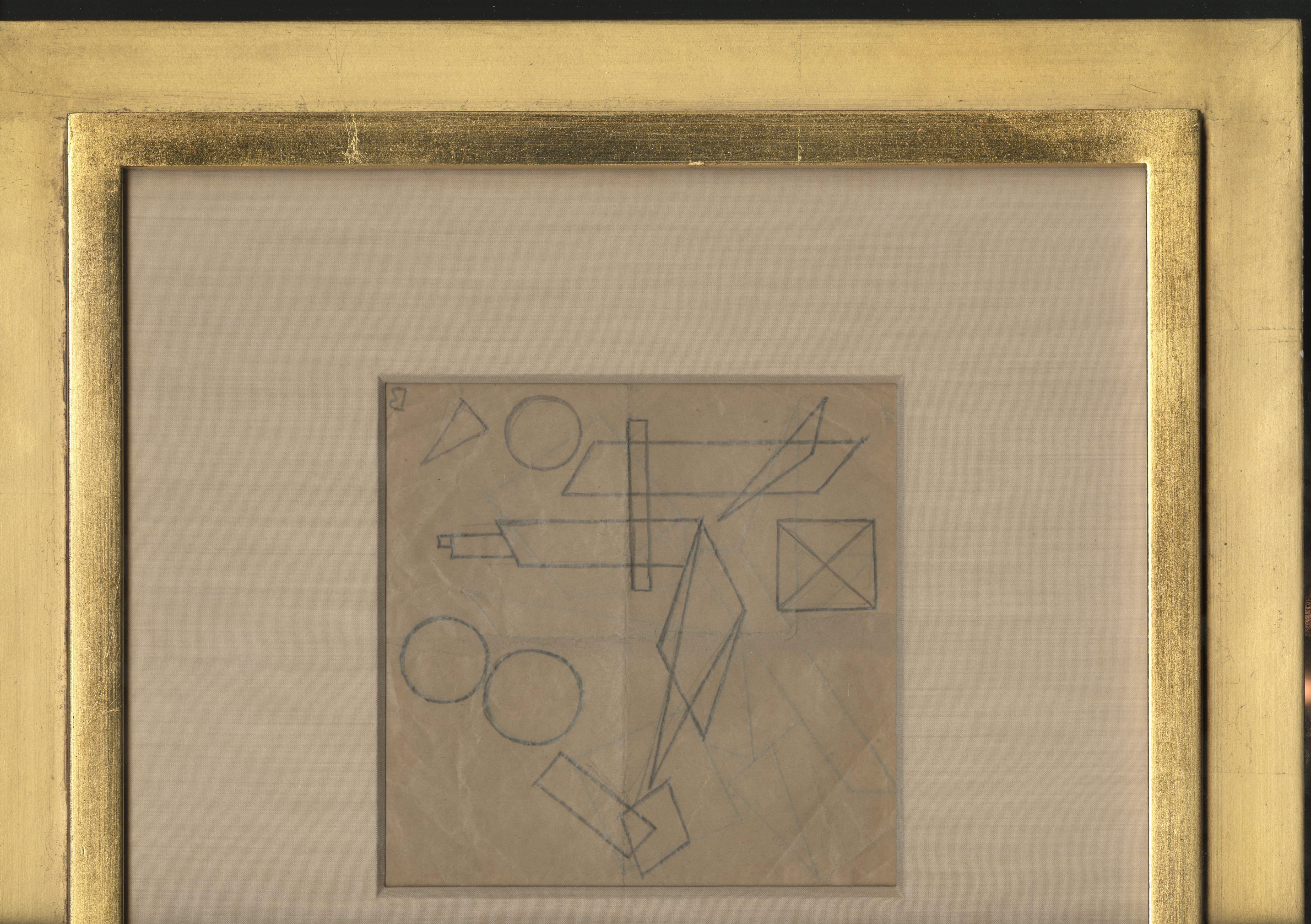 Non-Objective Drawing (Double sided composition) - Beige Abstract Drawing by Rudolf Bauer