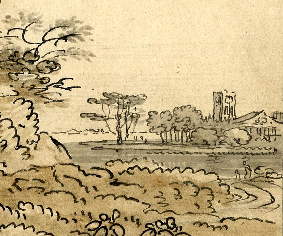 Landschaft mit Figuren im englischen Landhausstil (Romantik), Art, von Jean Baptiste Claude Chatelain