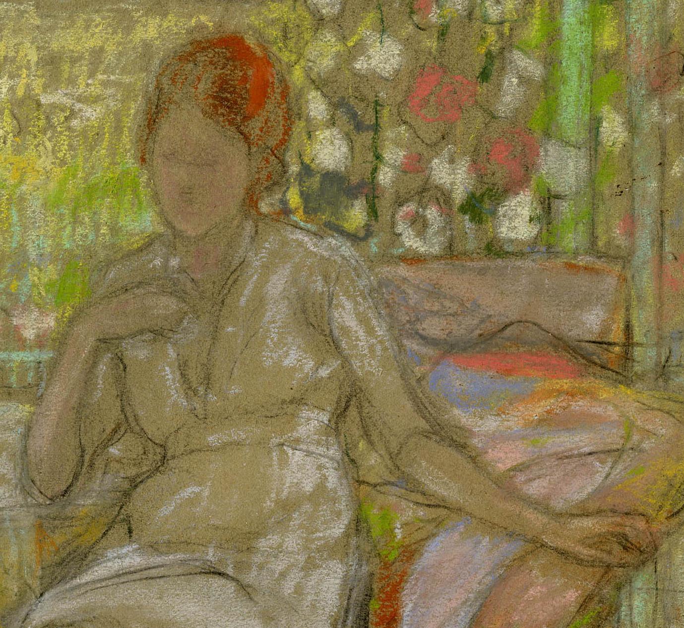 Frau auf einem Terrassensims – Art von Karl Albert Buehr