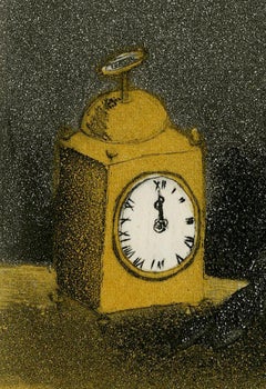 Biglietto d'auguri per Madame R. G. Michel e famiglia (Orologio a carrozza, vaso