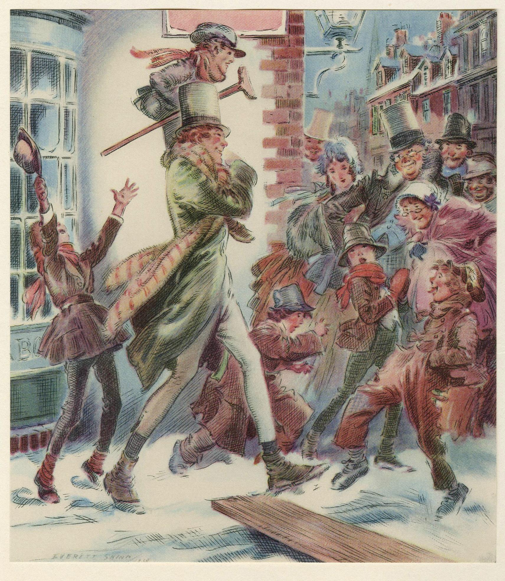 Bob Cratchet and Tiny Tim, A Christmas Carol with original drawings in margins - Art by Everett Shinn