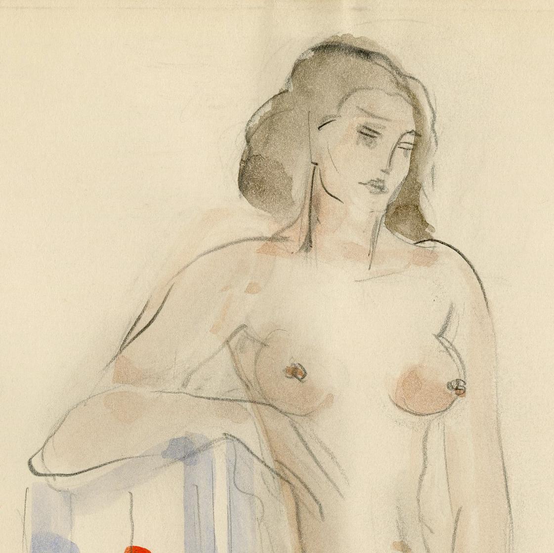 Untitled (Seated Female Nude facing right) - Art Deco Art by Boris Lovet-Lorski