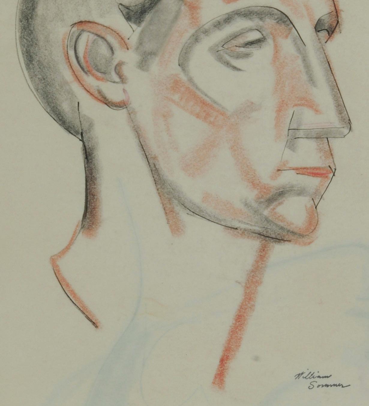 Head of a Man (recto) Sketch of a Man's Head (verso) - Brown Figurative Art by William Sommer