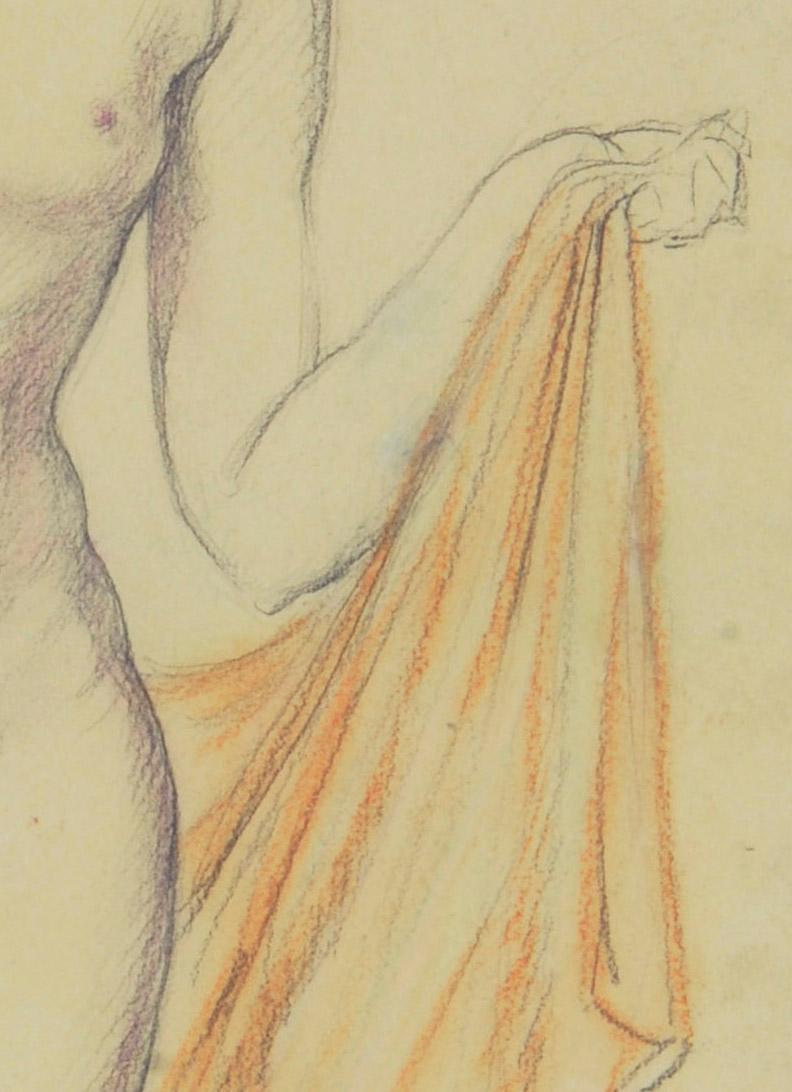 Nude with Veil
Charcoal, colored chalk, and pastel on paper, 1932
Signed and dated in pencil lower left (see photo)
Titled in pencil lower left
Annotated in pencil lower center: 