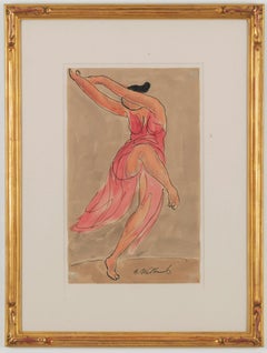 Isadora Duncan dancing in a red dress