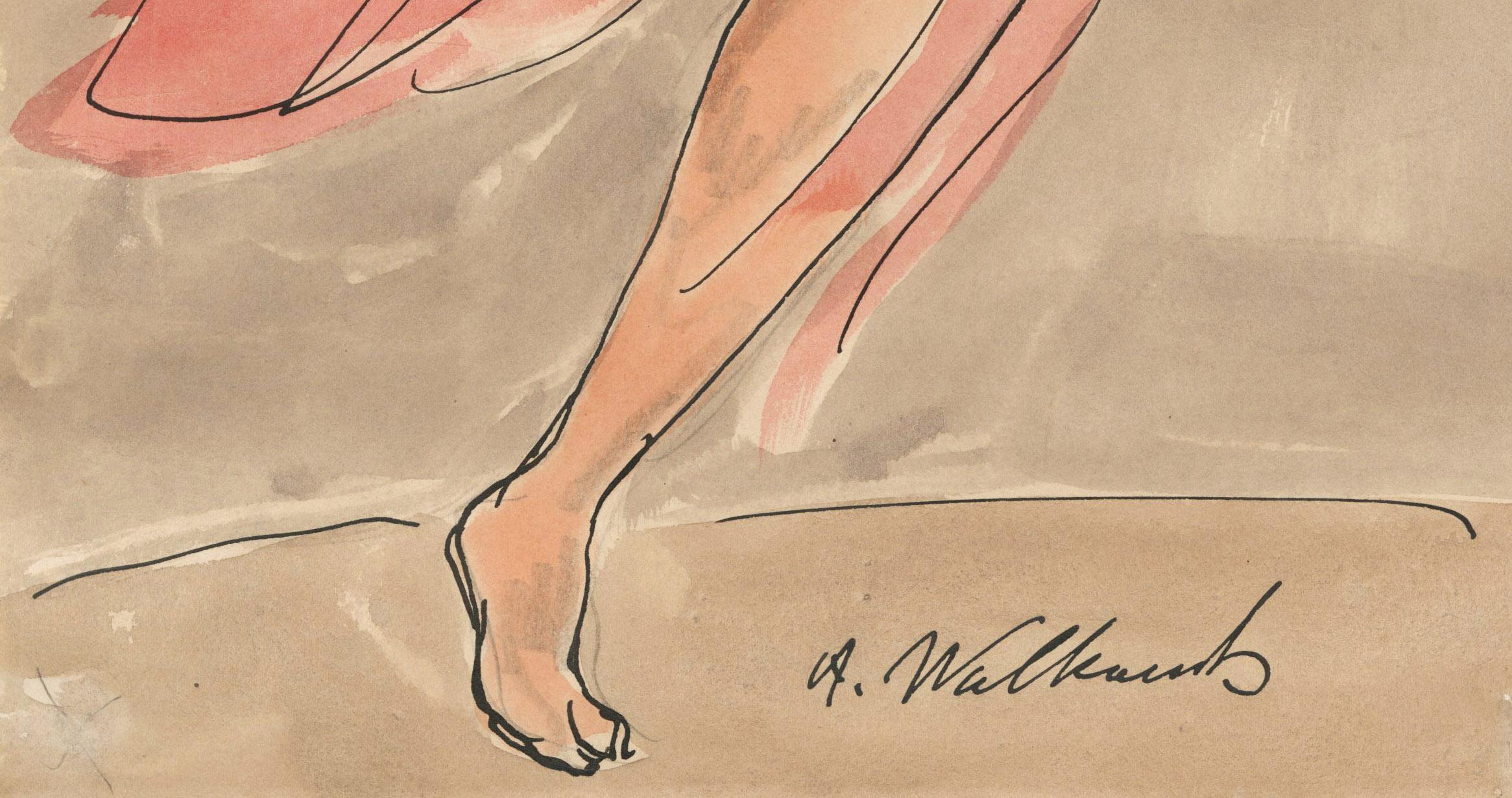 Isadora Duncan dancing in a red dress - American Modern Art by Abraham Walkowitz