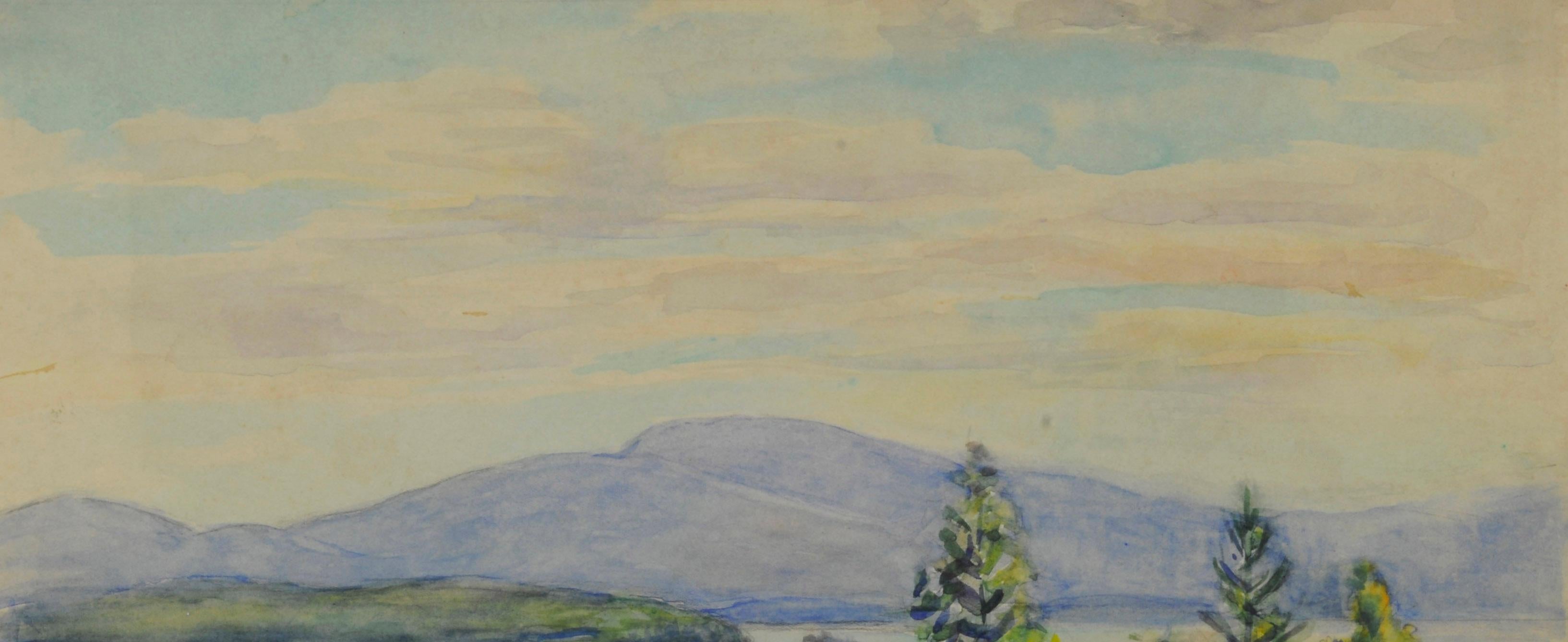 untitled (Maine Landscape near Mt. Desert Island)
Watercolor on paper, c. 1945-1955
Signed by the artist lower left (see photo)
Provenance: Estate of the artist
Condition: Excellent
Image/Sheet size: 12 3/4 x 17 3/4 inches
Regarding the Maine