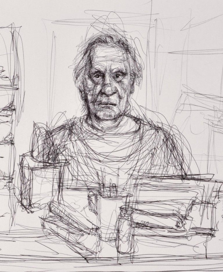 Untitled (Man at Desk) - Gray Portrait by Sedrick Huckaby