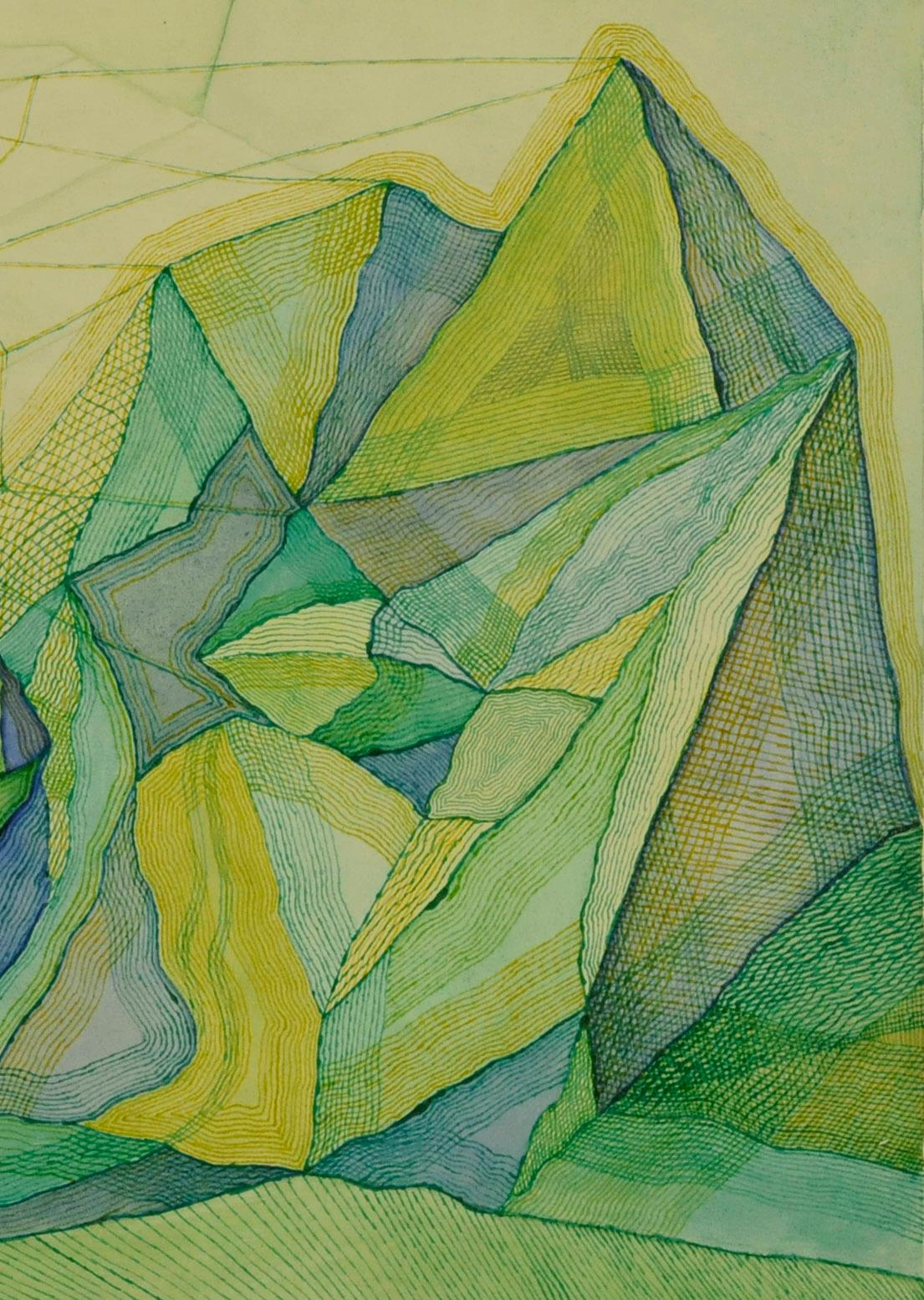 Cobwebs and Rocks - Green Abstract Drawing by Benjamin G. Benno