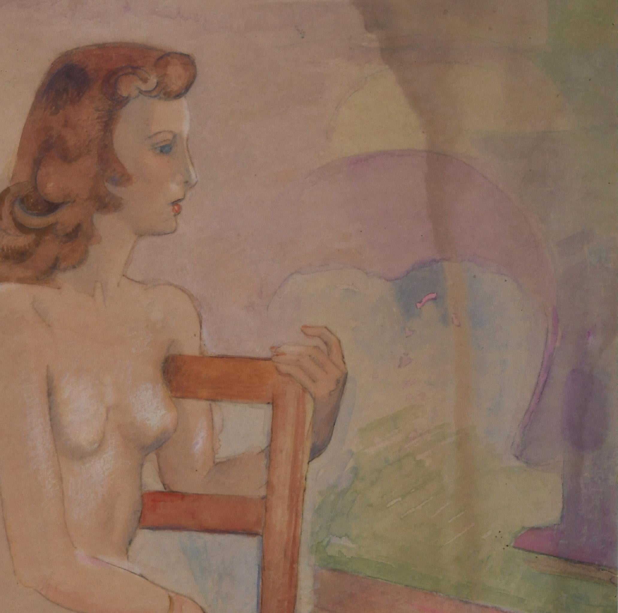 Nude Woman in Chair - American Modern Art by William Sommer