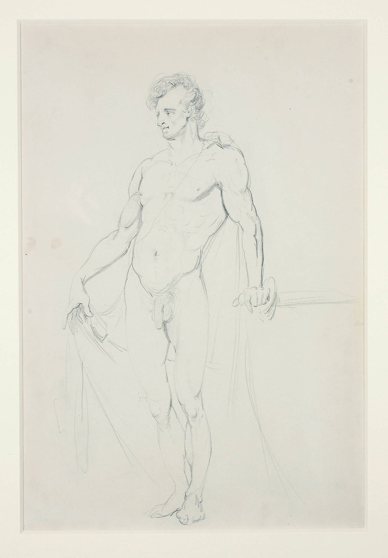 Nude William Merritt Chase - Nu masculin debout (recto)  Étude de la tête du nu masculin debout (verso)