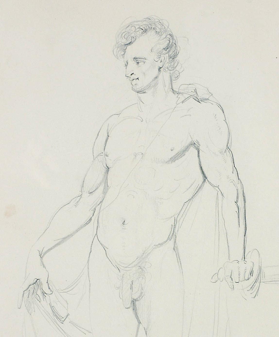 Standing Male Nude (recto)  Study of the Head of the Standing Male Nude (verso) For Sale 2