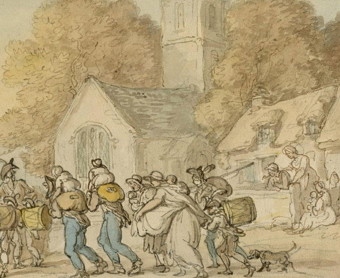 Recruits on a March - Beige Figurative Art by Thomas Rowlandson