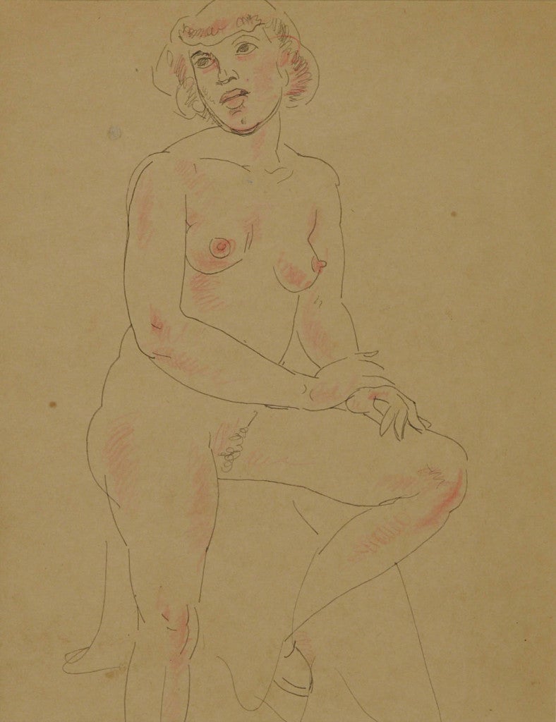 Nude ohne Titel (Doppelseitige Tuschezeichnung mit farbiger Kreide) – Art von Henri Lebasque