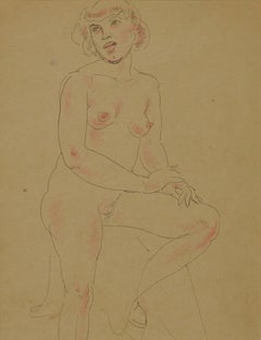 Untitled Nude (Double sided ink drawing with colored chalk)