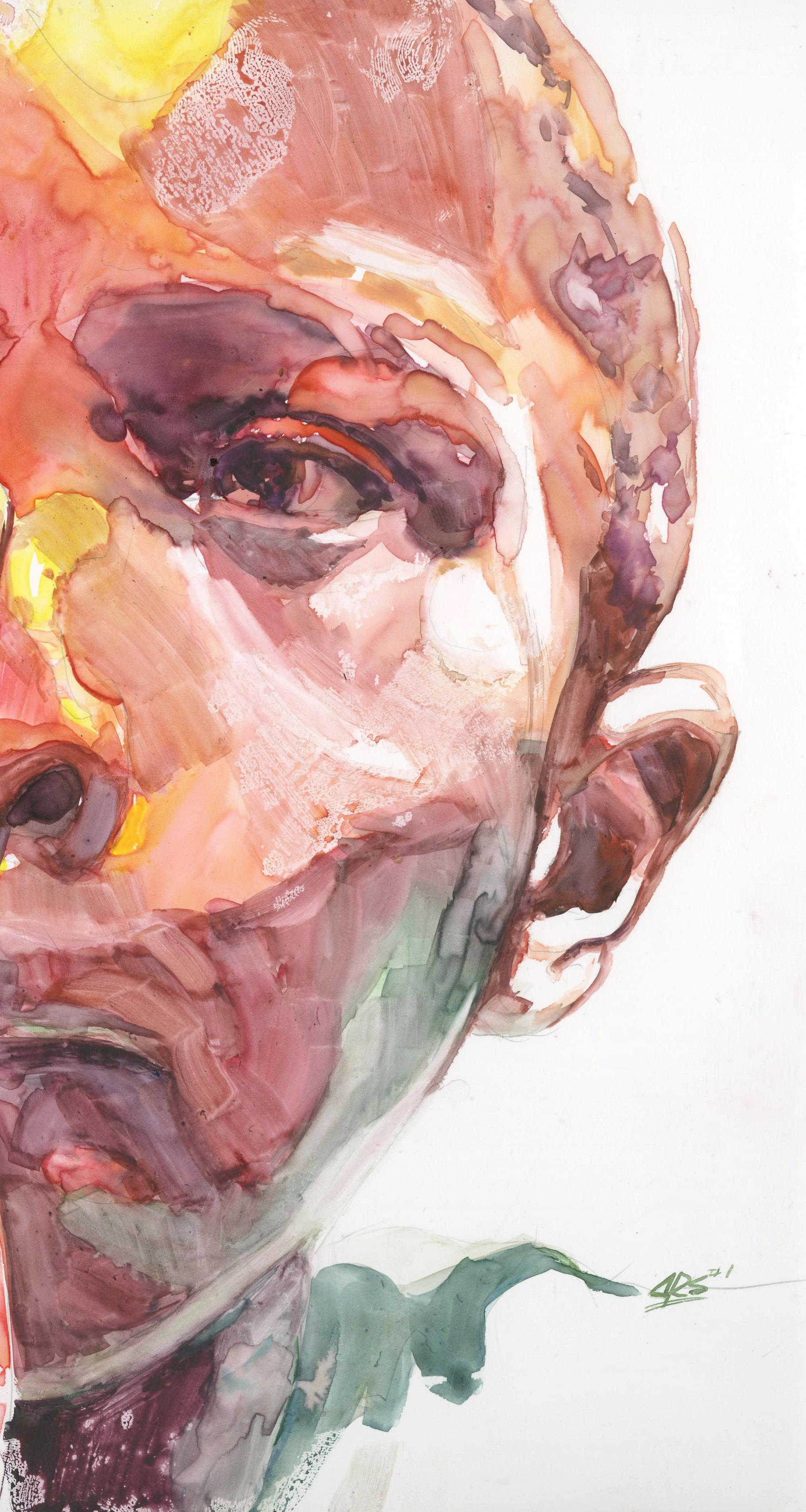 STAGES # 8 (Darius II, Hand zum Gesicht erhoben)
Aquarell auf Yupo-Papier, 2018
Signiert mit den Initialen des Künstlers unten rechts.
Ausgestellt: 
Worthington Yards, YARDSProject, FRONT und SEEN. Juni - August, 2018
Einen Raum besetzen, Swope Art