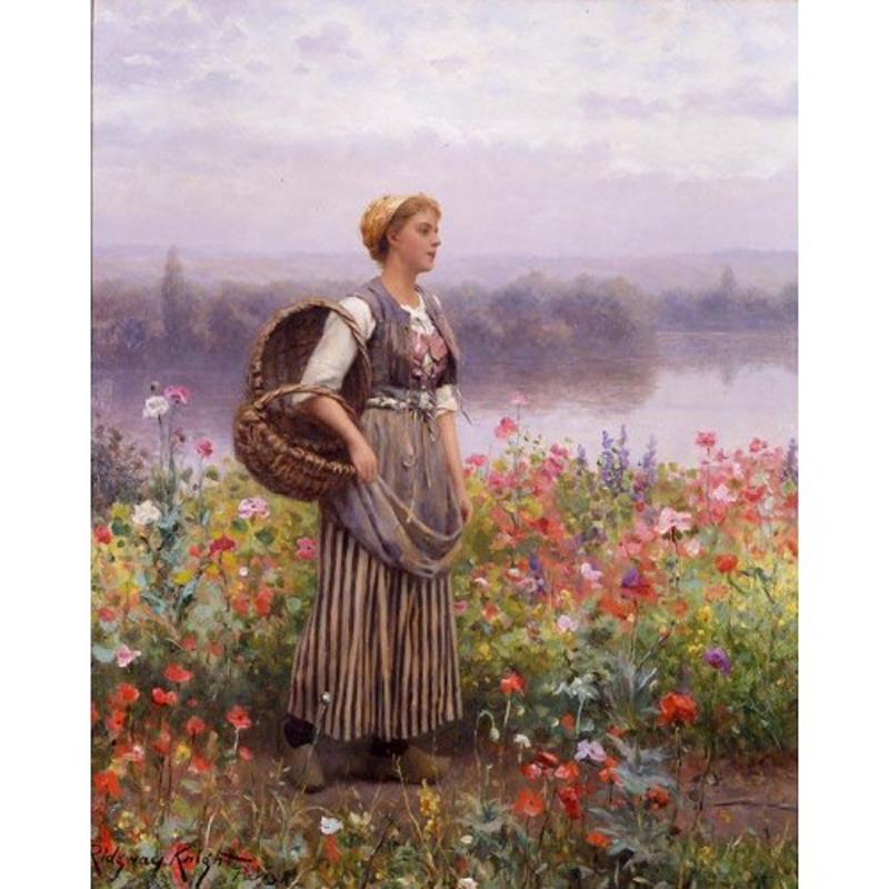 Untitled (Woman working in the fields) - Abstract Impressionist Art by Daniel Ridgway Knight