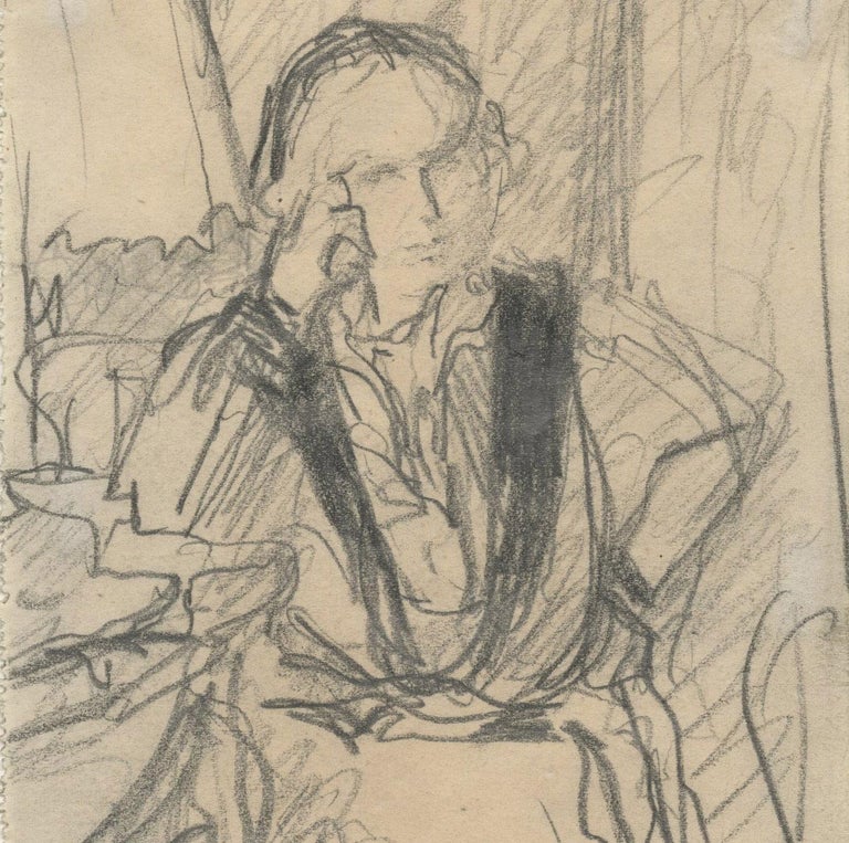 Study of Lucie (Ralph) Belin seated in an interior - Beige Portrait by Edouard Vuillard