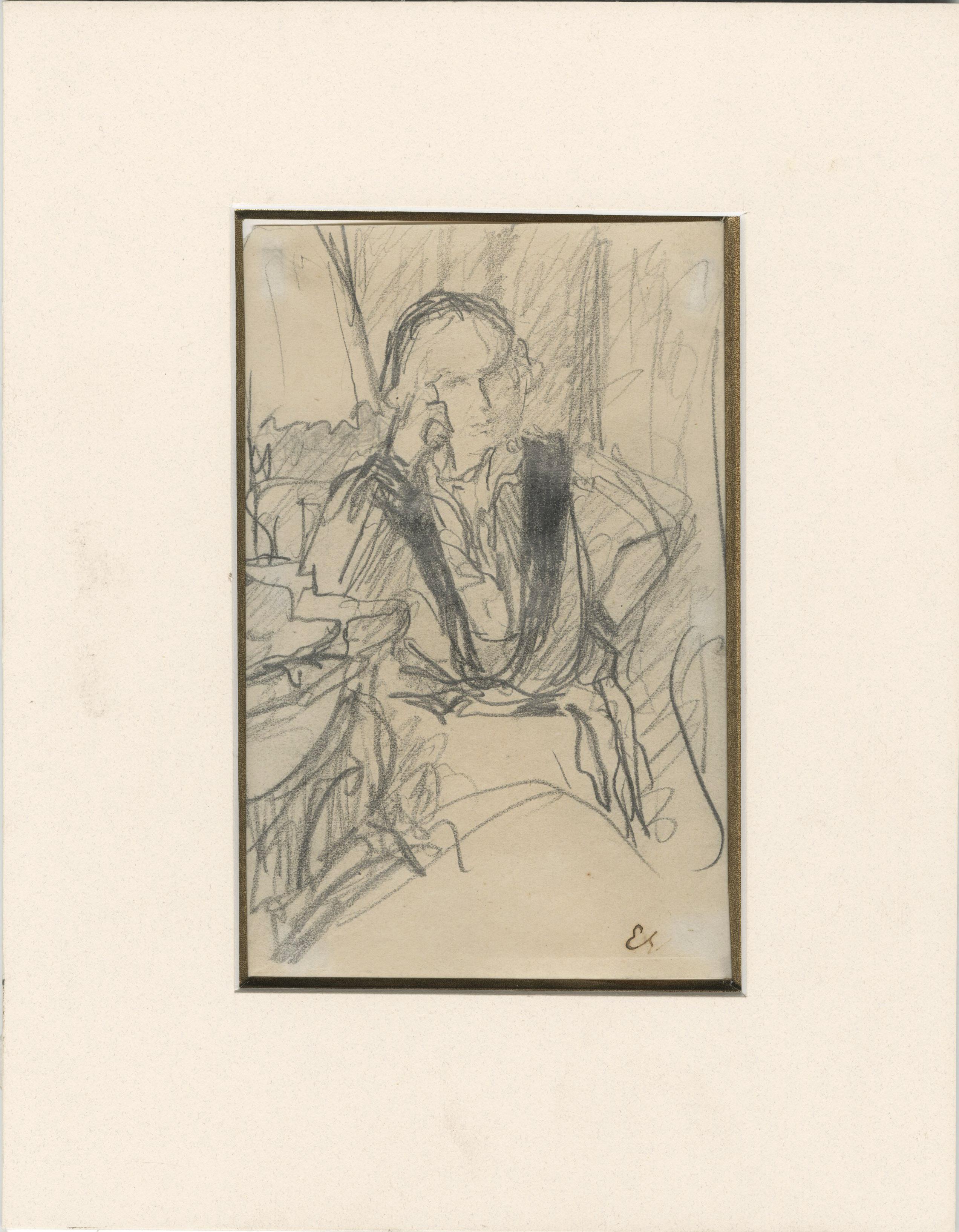Study of Lucie (Ralph) Belin seated in an interior - Beige Portrait by Edouard Vuillard