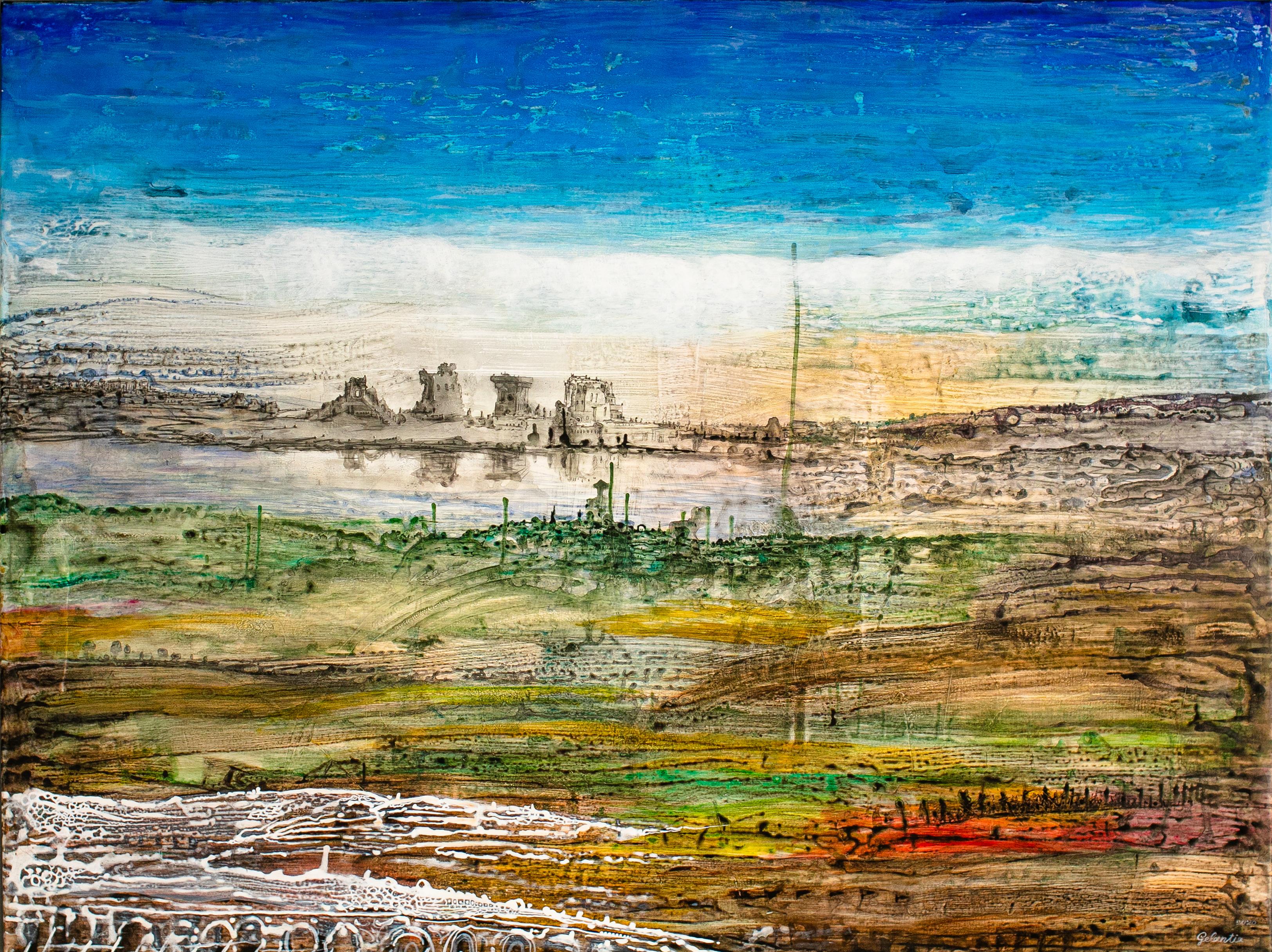 Noon - Abstract, Landscape Painting, 21st Century, Acrylic, Blue, Gogi Gelantia