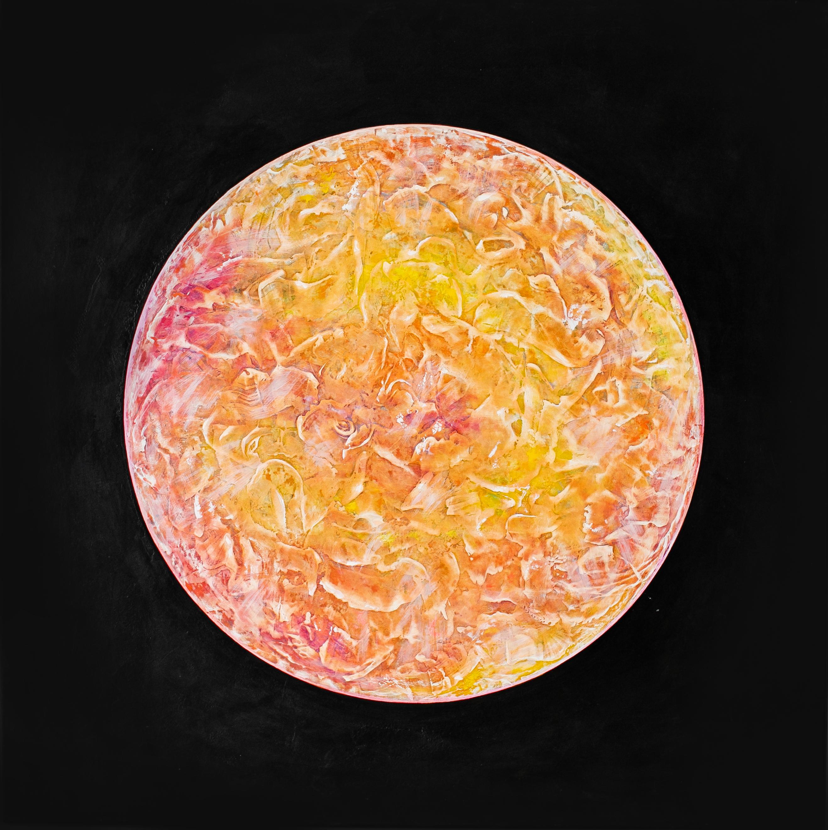 Gogi Gelantia Abstract Painting - Venus - Abstract, 21st Century, Planet, Yellow, Orange, Space, Square, Pattern