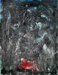 The Beast - Abstraction, Dark, Acrylic, Painting, Red, Black, Blue, Mysterious