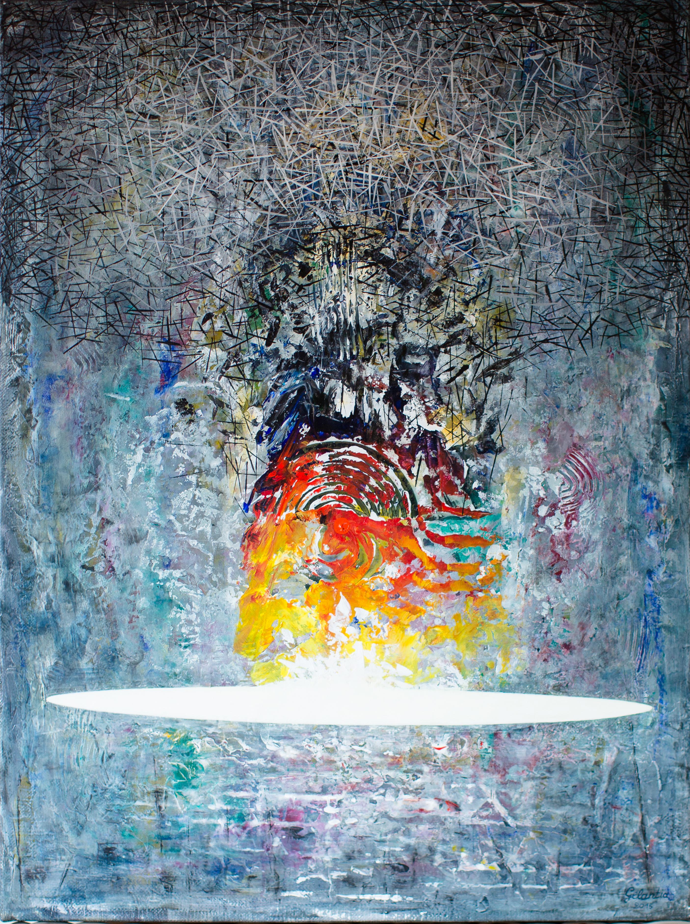 Gogi Gelantia Abstract Painting - Explosion - Abstract, Painting, Acrylic, Colourful, Patterns, Impasto, Blue, Red